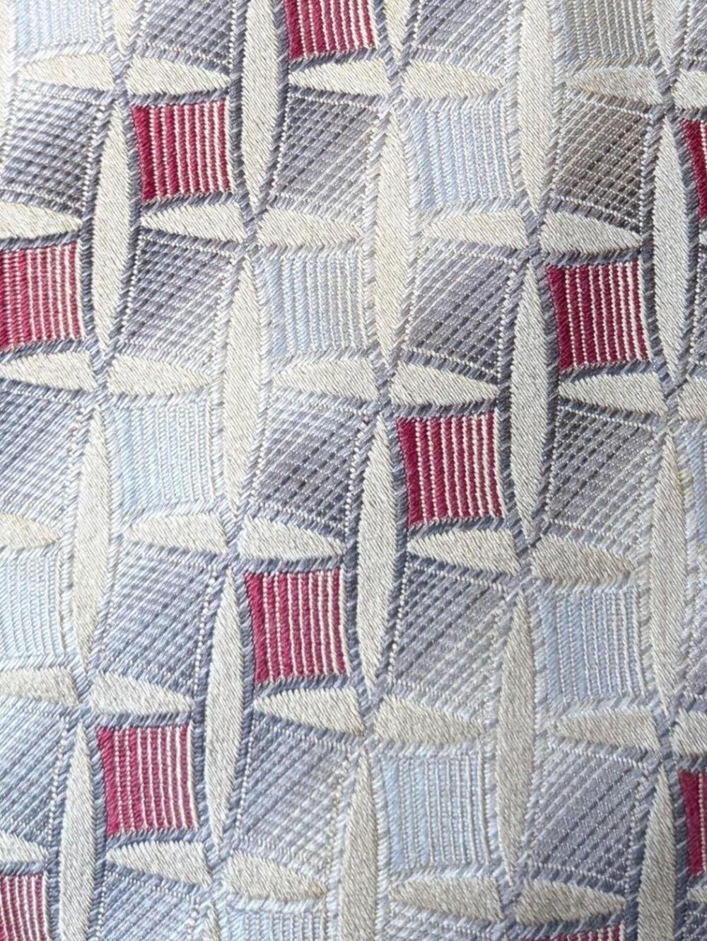 Pronto Uomo Gray Burgundy Geometric Woven 100% Silk Italian Made Tie Vintage 90s